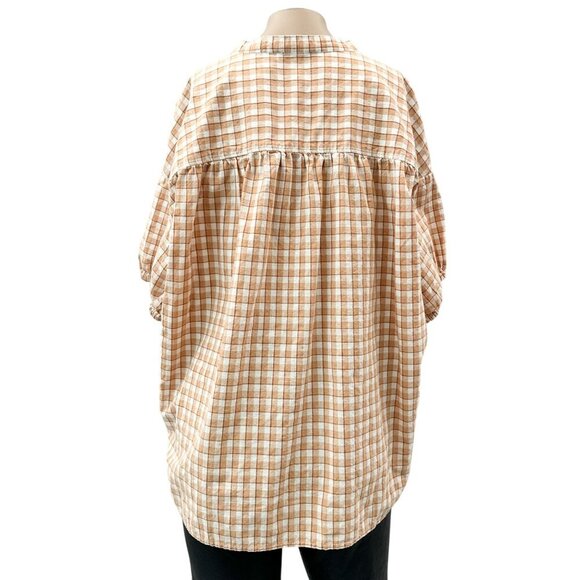 Madewell Crinkle Cotton Bubble-Sleeve Popover Check Fauna‎ Flowy Shirt Women XL - Picture 5 of 15